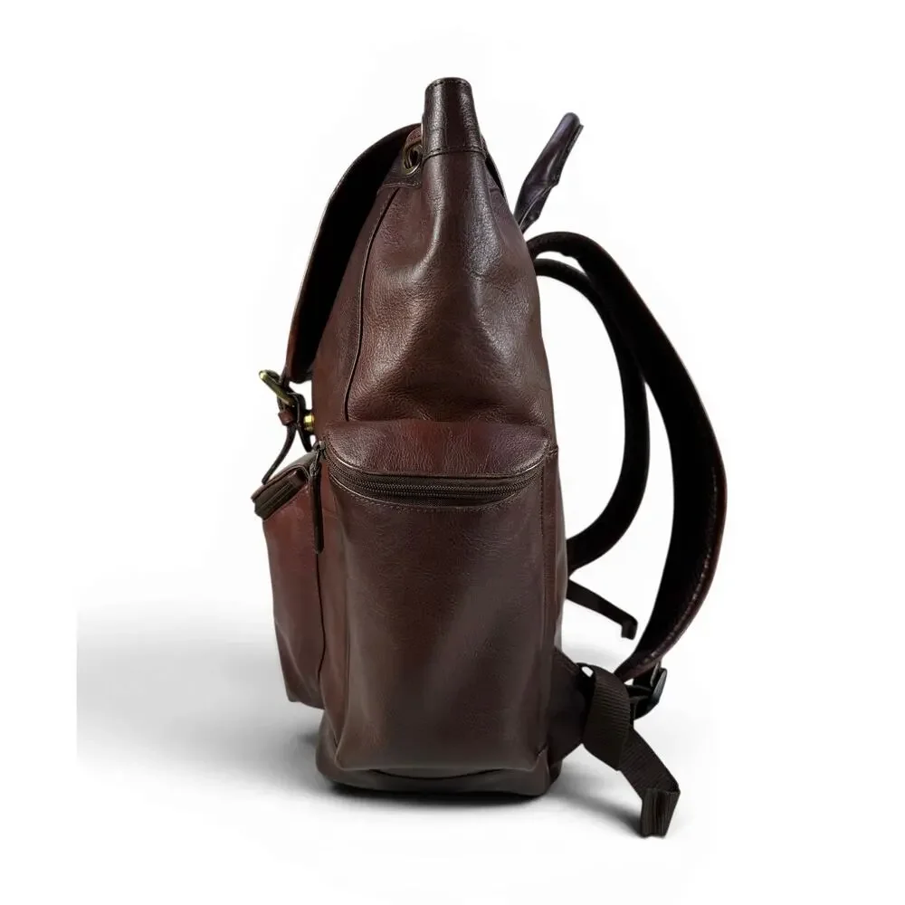 Bosca Leather Backpack Mens Large 40L Laptop Travel Bag Brown Full Grain Utility